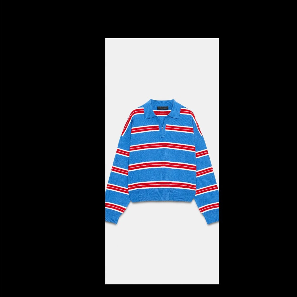 Zara Blue Polo-Style Stripe Sweater